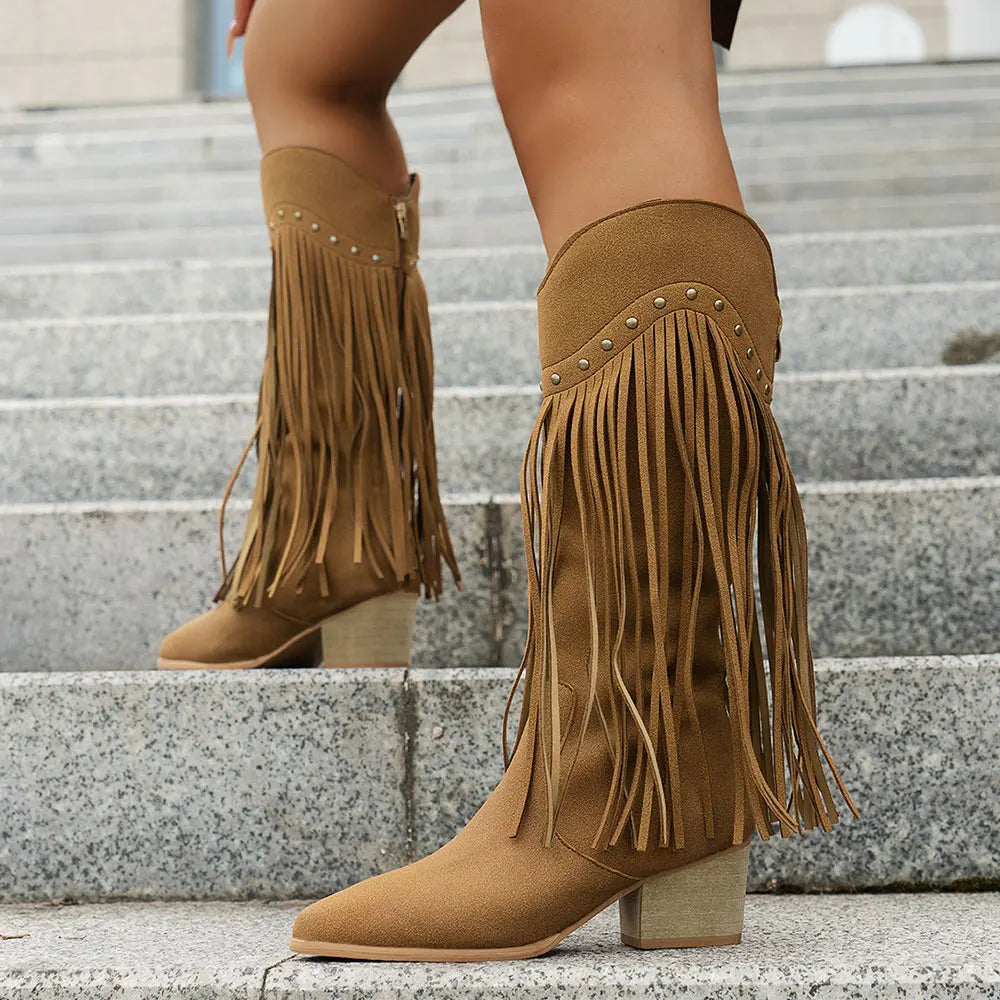 Wide Calf Western Fringe Boots