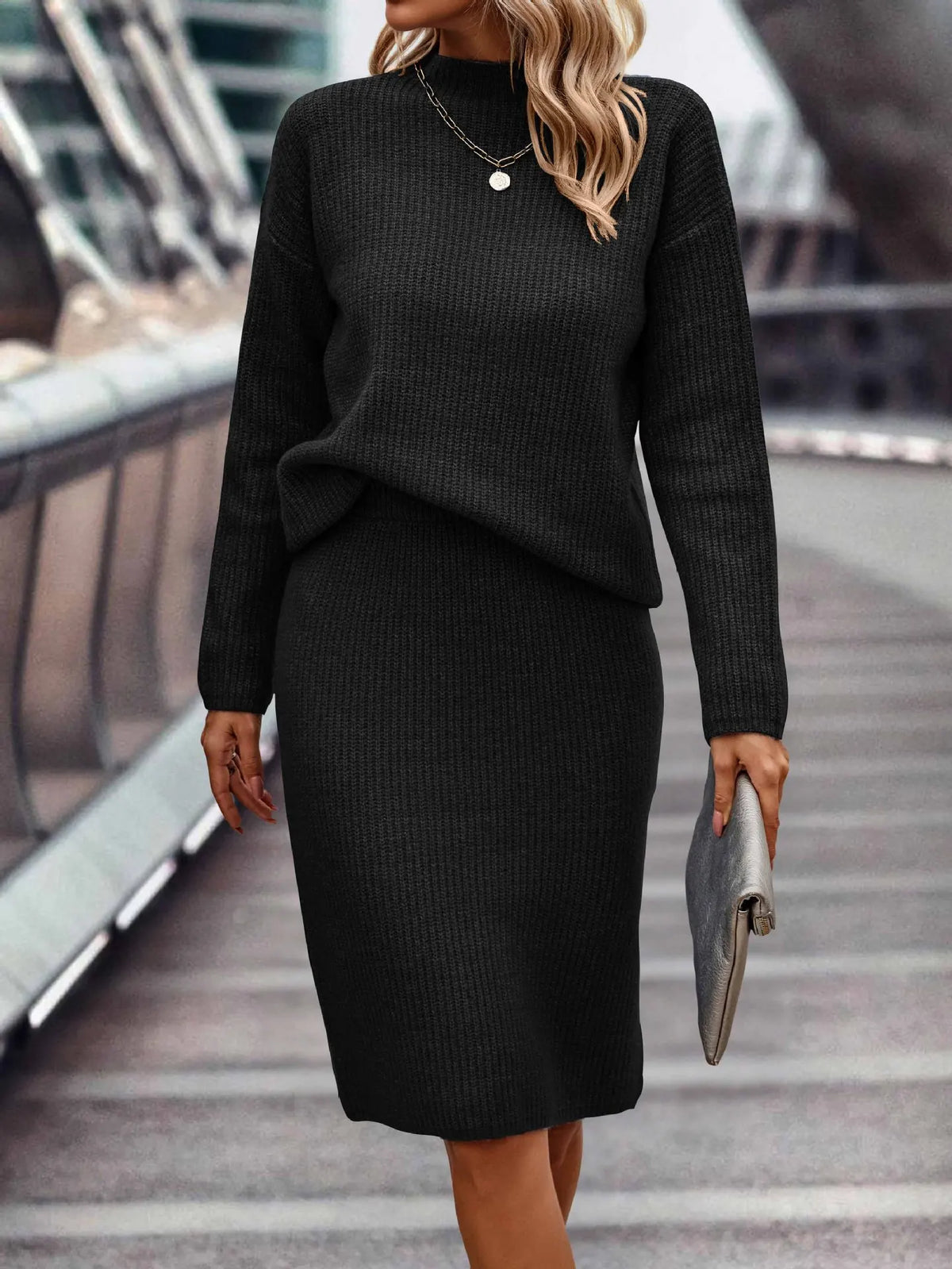 Coordinated Two Piece Sweater and Skirt Set