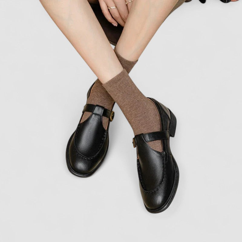 Square Toe Mary Jane Shoes With Low Stacked Heel