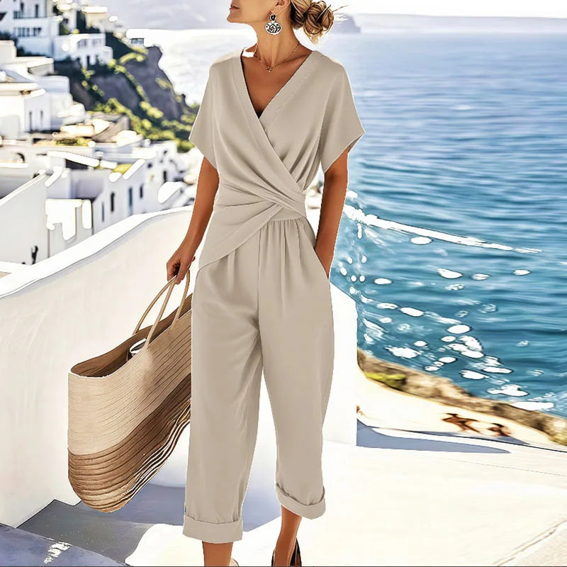 Wrap Front Top and Cropped Trouser Two Piece Set
