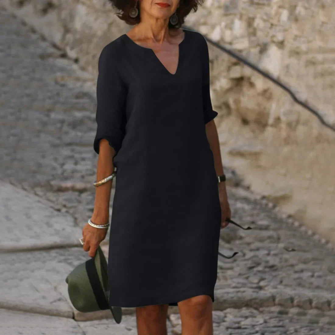 Mini V-Neck 3/4 Sleeve Dress