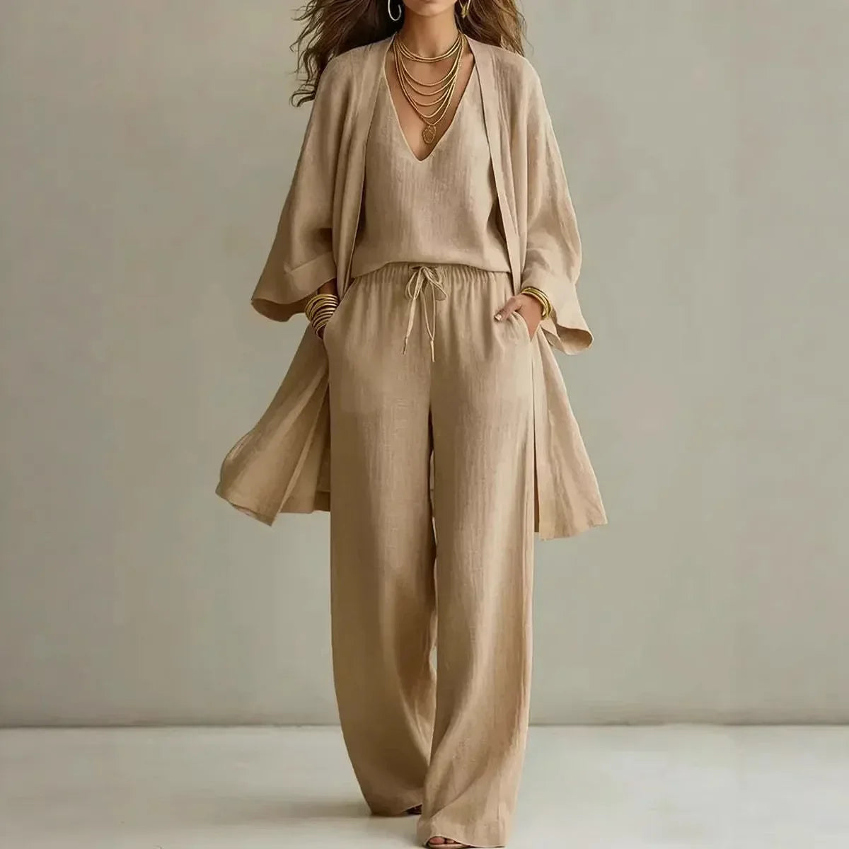 Relaxed Wide-Leg Three-Piece Lounge Set