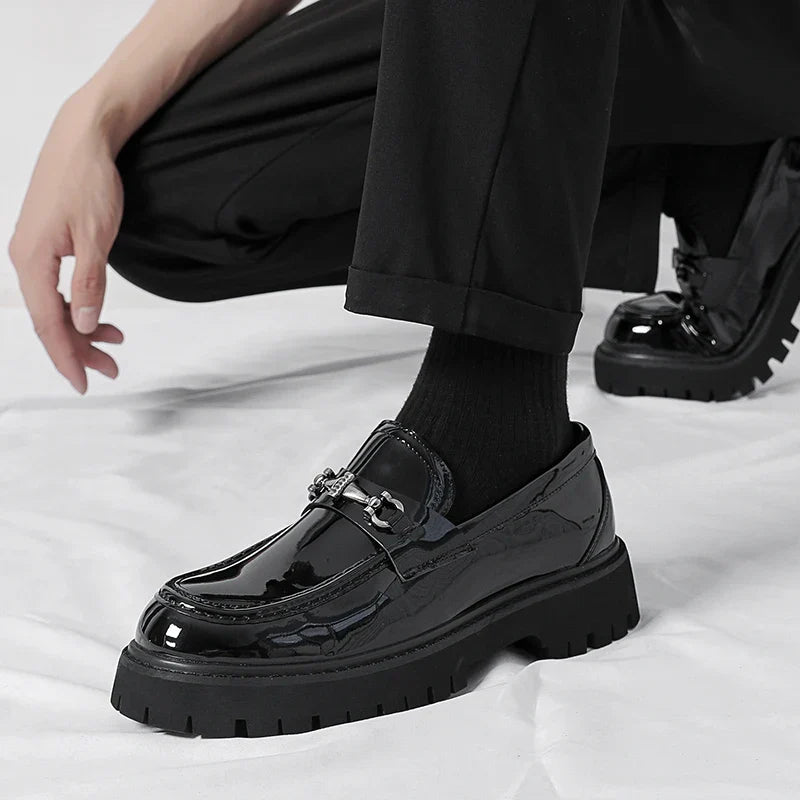 Men's Leather Loafers with Metal Buckle