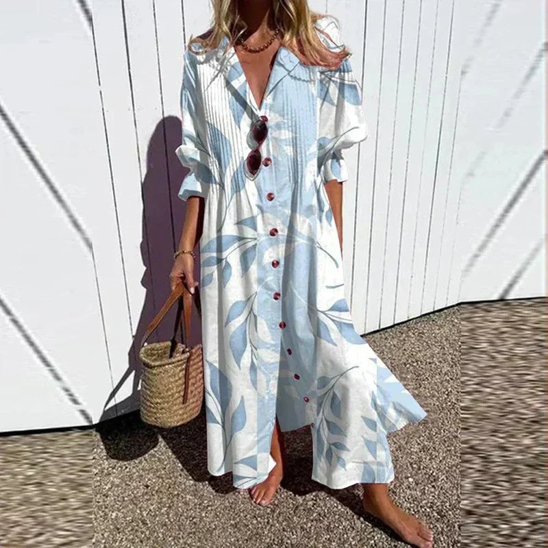 Floral V-Neck Maxi Dress With Long Sleeves