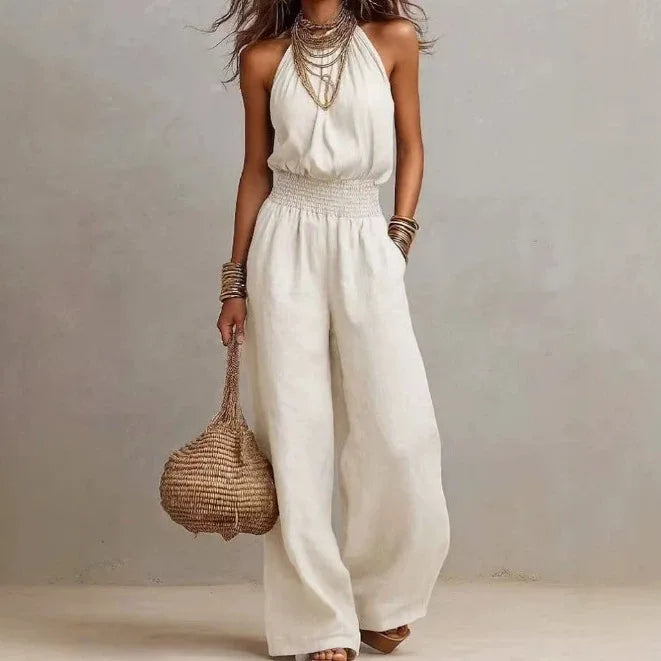 Flowing Wide Leg Halter Jumpsuit