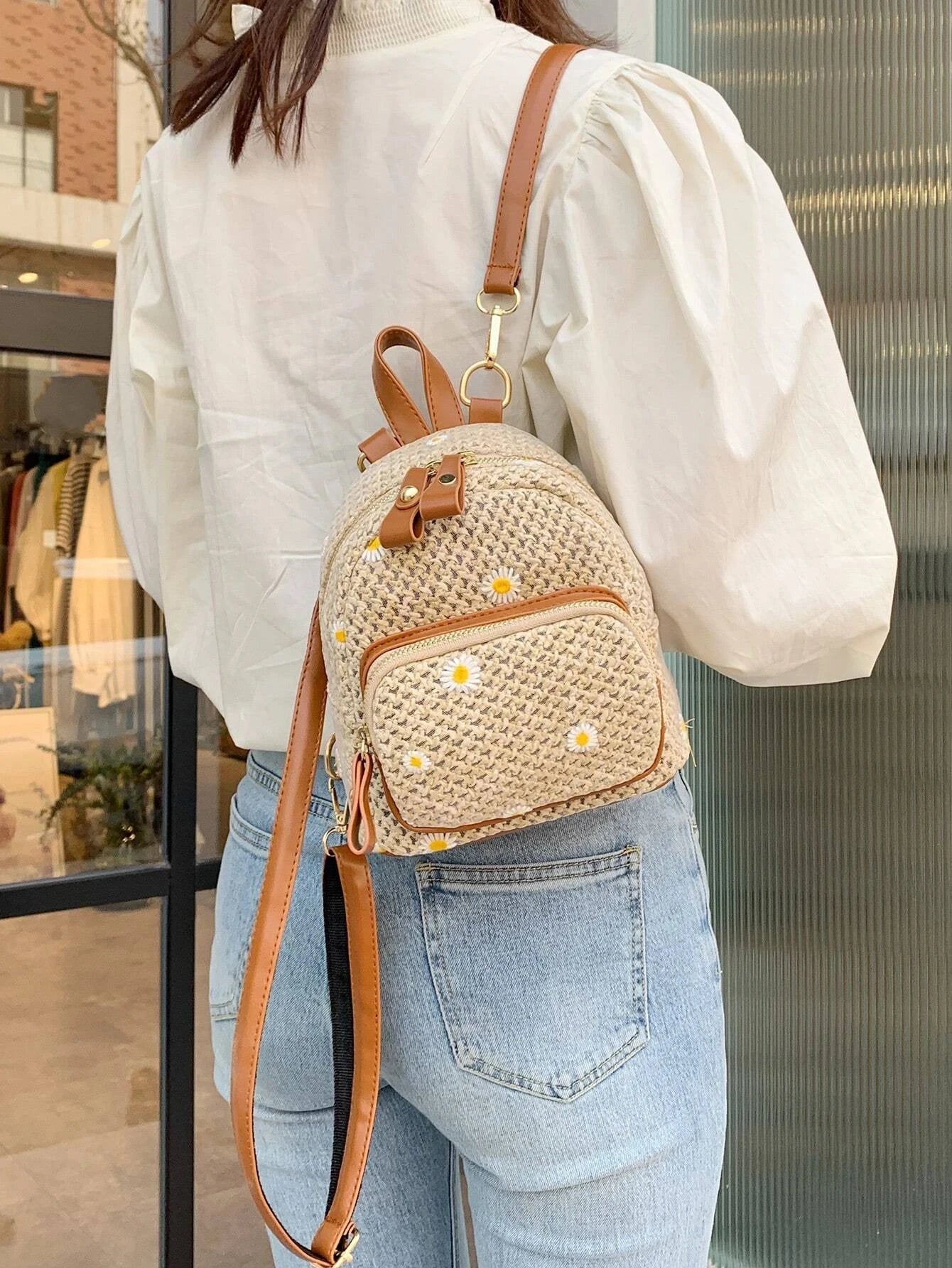 Floral Embroidered Structured Crossbody Bag