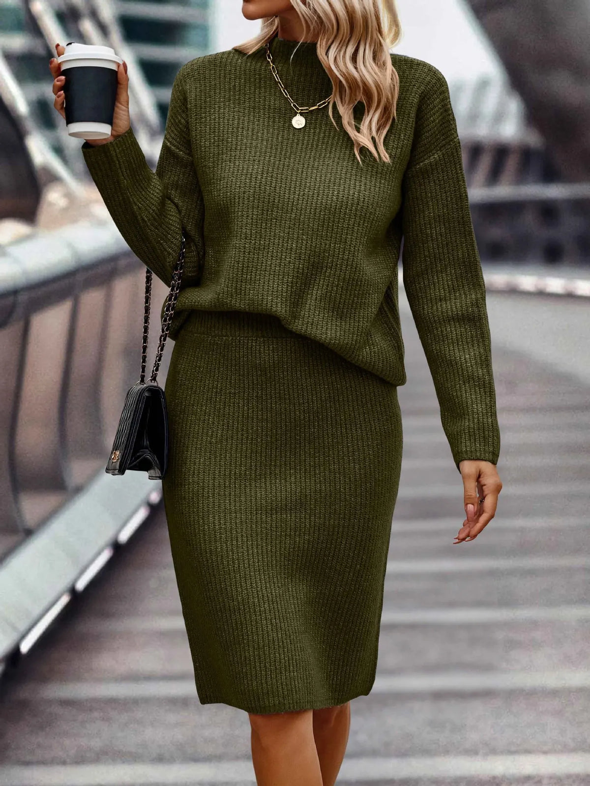 Coordinated Two Piece Sweater and Skirt Set