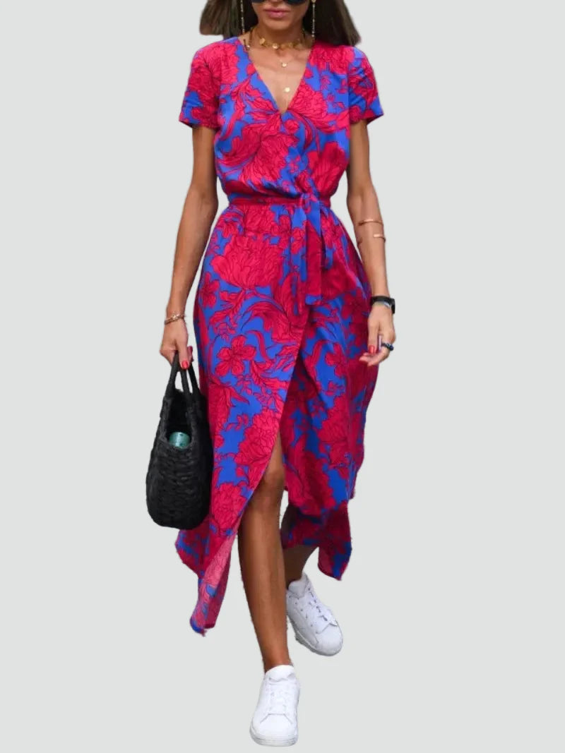Wrap Midi Dress With Tie Waist