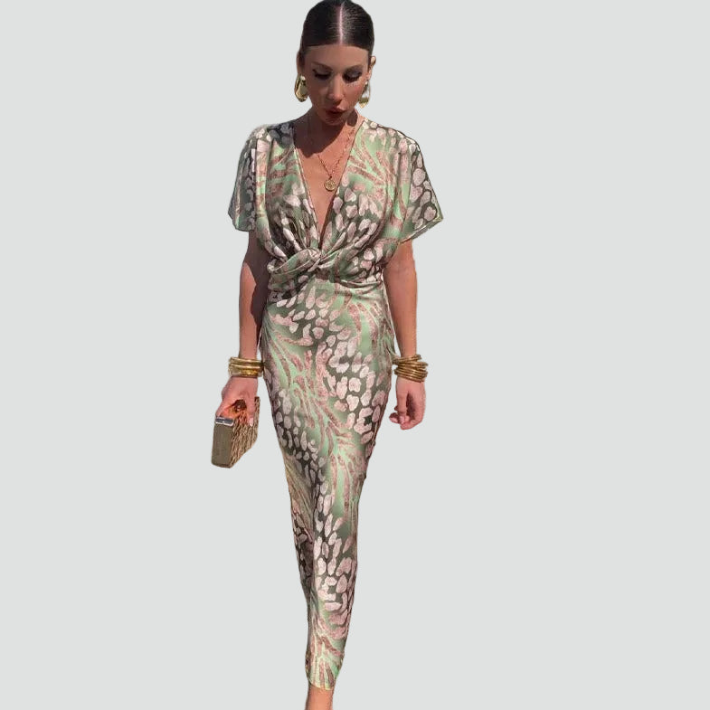 Flowy Wrap V-Neck Maxi Dress