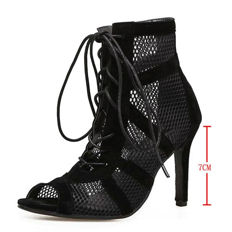 Lace Mesh High Heel Sandals