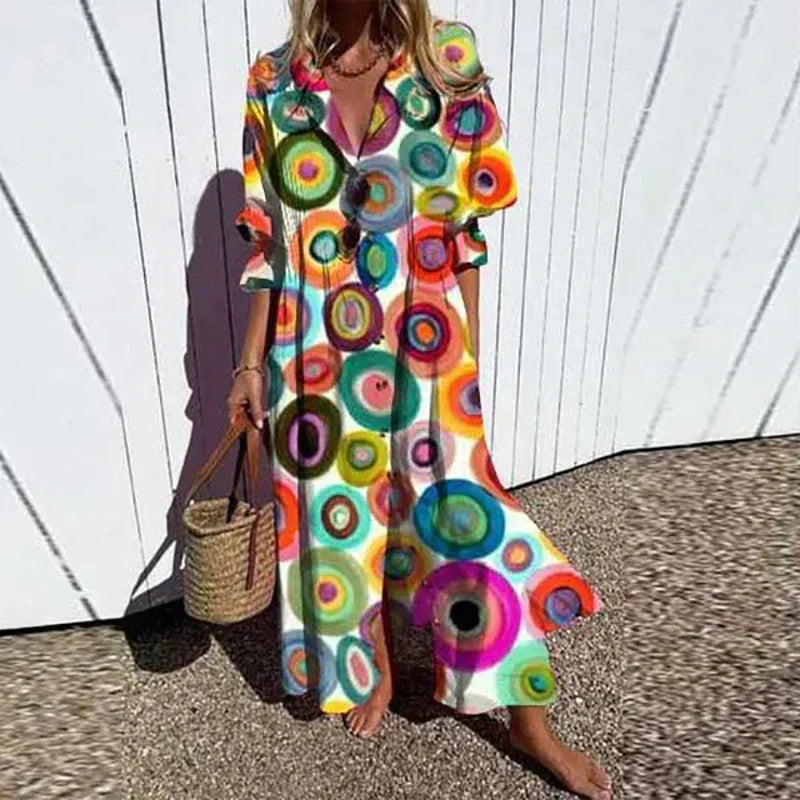 Floral V-Neck Maxi Dress With Long Sleeves