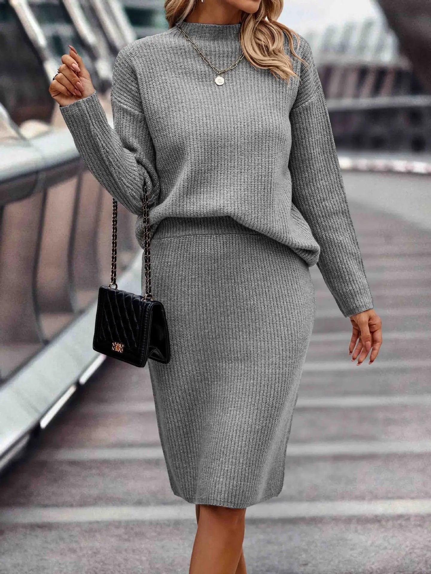Coordinated Two Piece Sweater and Skirt Set