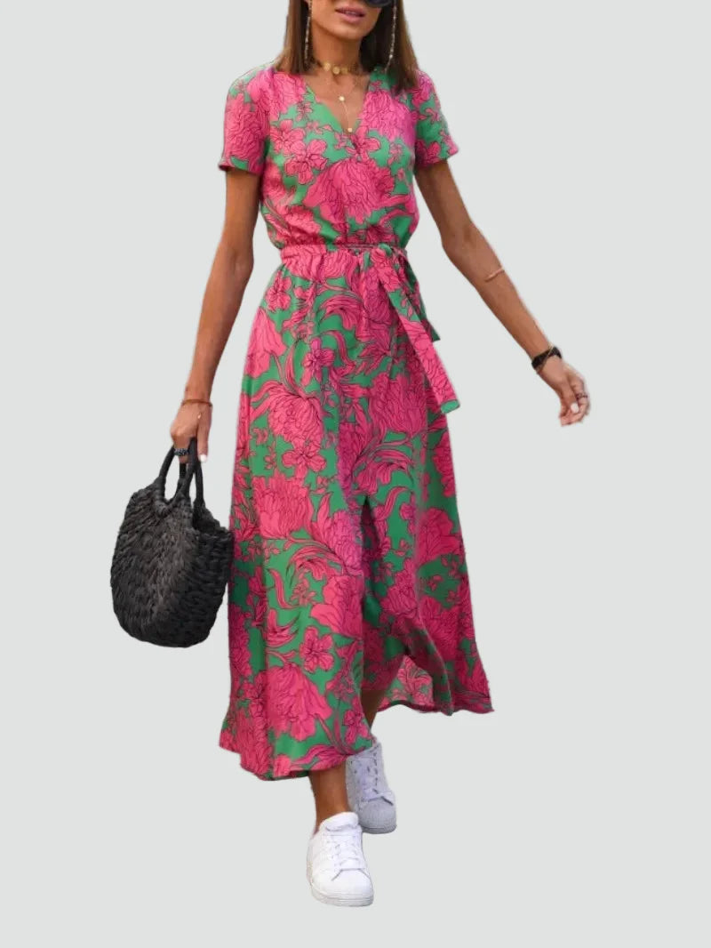 Wrap Midi Dress With Tie Waist
