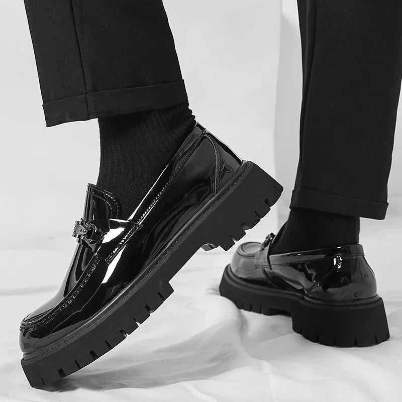 Men's Leather Loafers with Metal Buckle