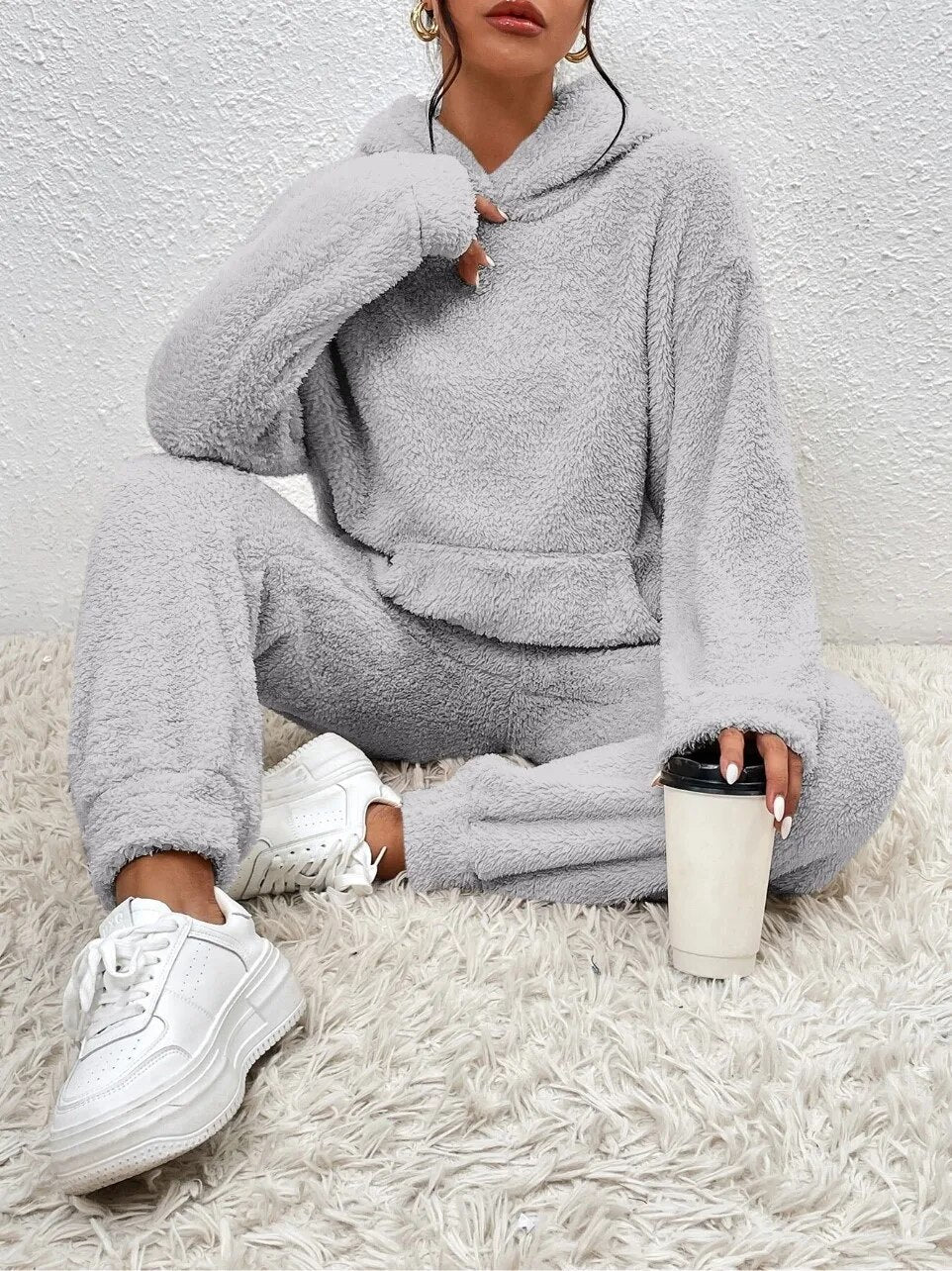 Cozy Hooded Teddy Fleece Lounge Set