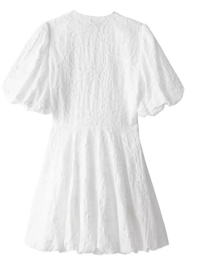 White Embroidered Ruffle Mini Dress