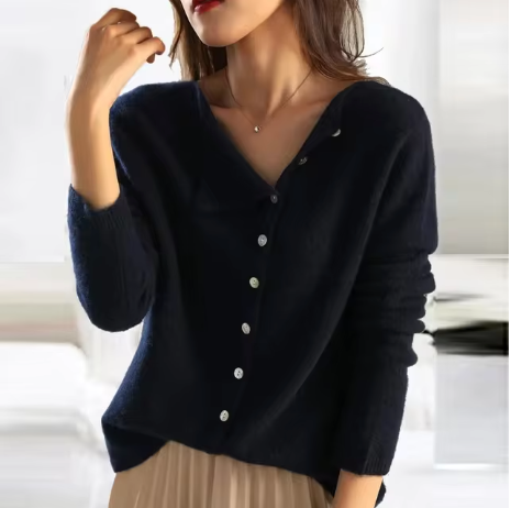Asymmetric Button Cardigan In Cotton Blend Knit