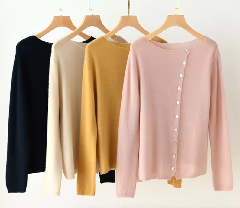 Asymmetric Button Cardigan In Cotton Blend Knit