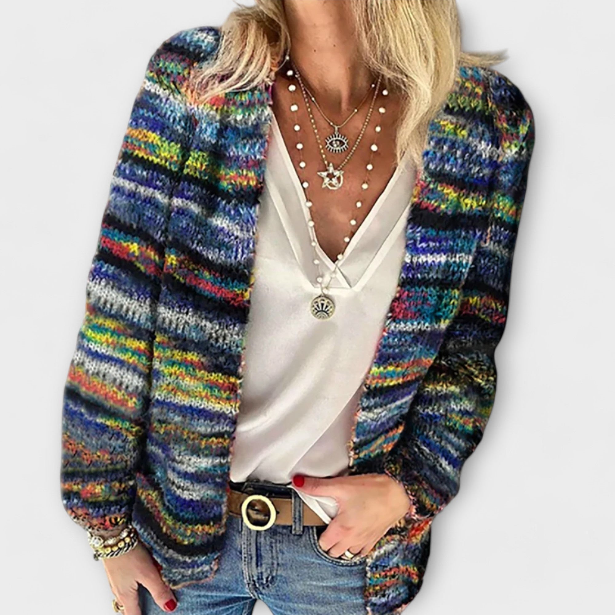 Bold Print Open Front Cardigan For Layering