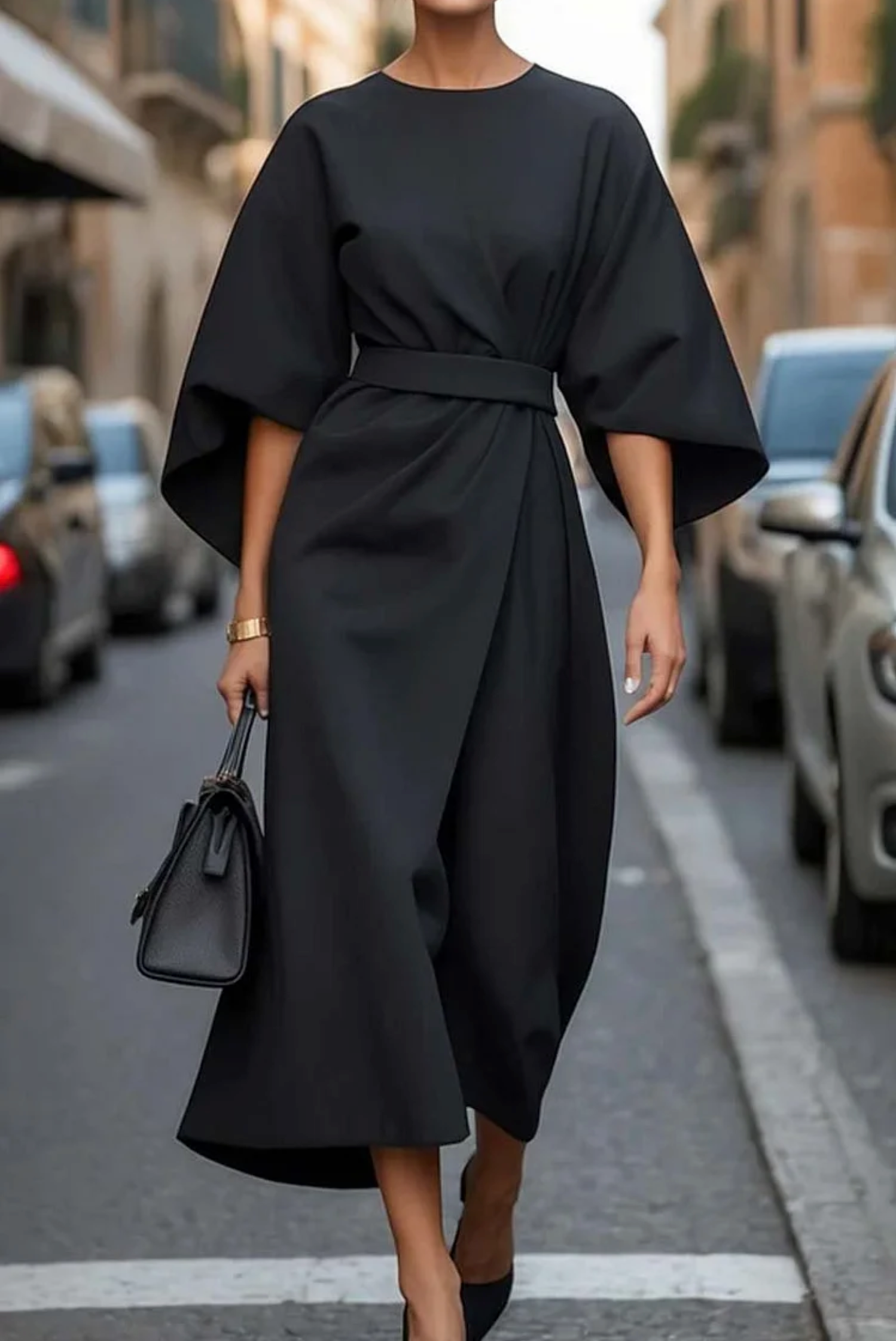 Belted Maxi Dress for Women - Flowing Elegant Formal Occasion Dress