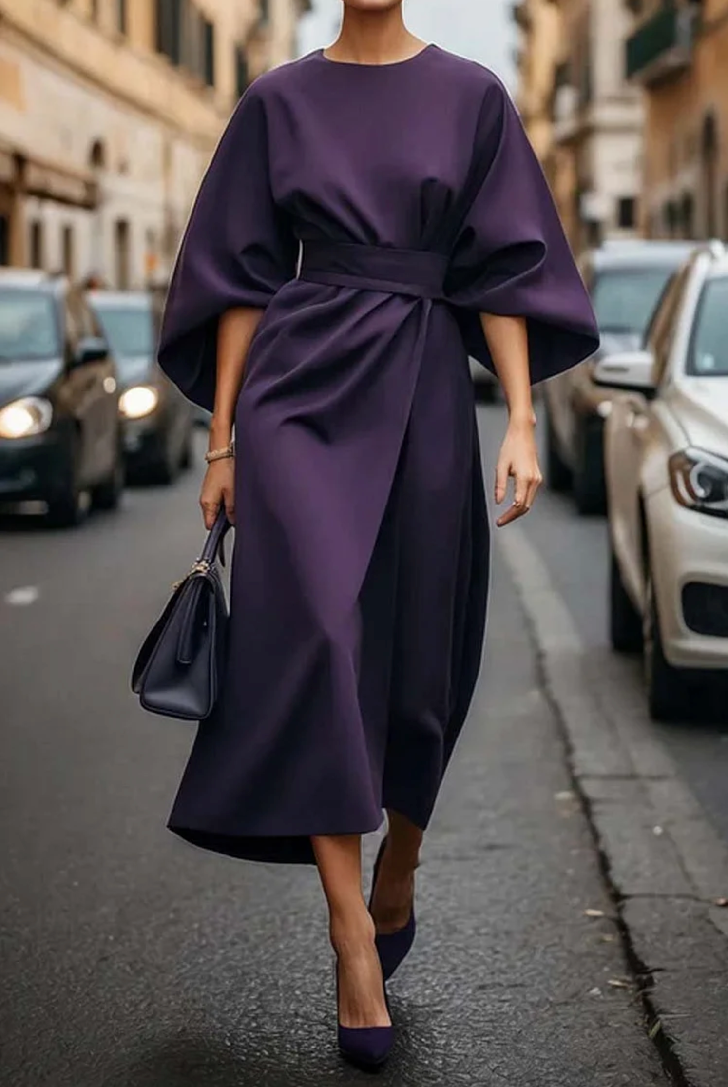Belted Maxi Dress for Women - Flowing Elegant Formal Occasion Dress