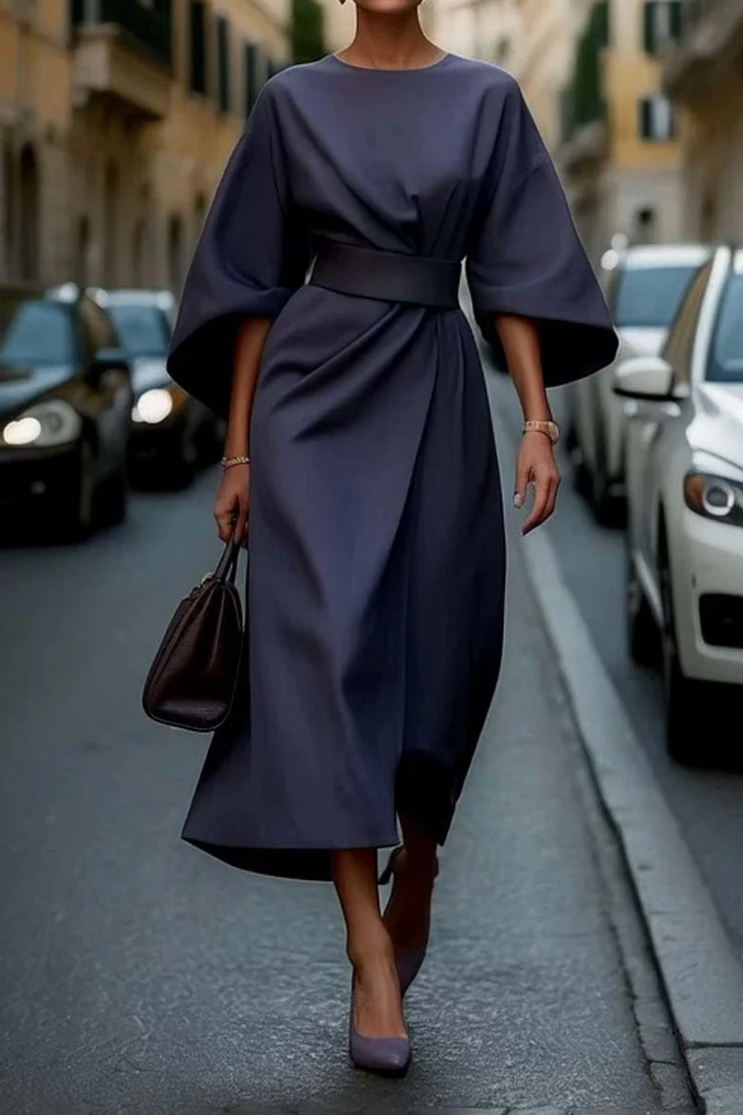 Belted Maxi Dress for Women - Flowing Elegant Formal Occasion Dress