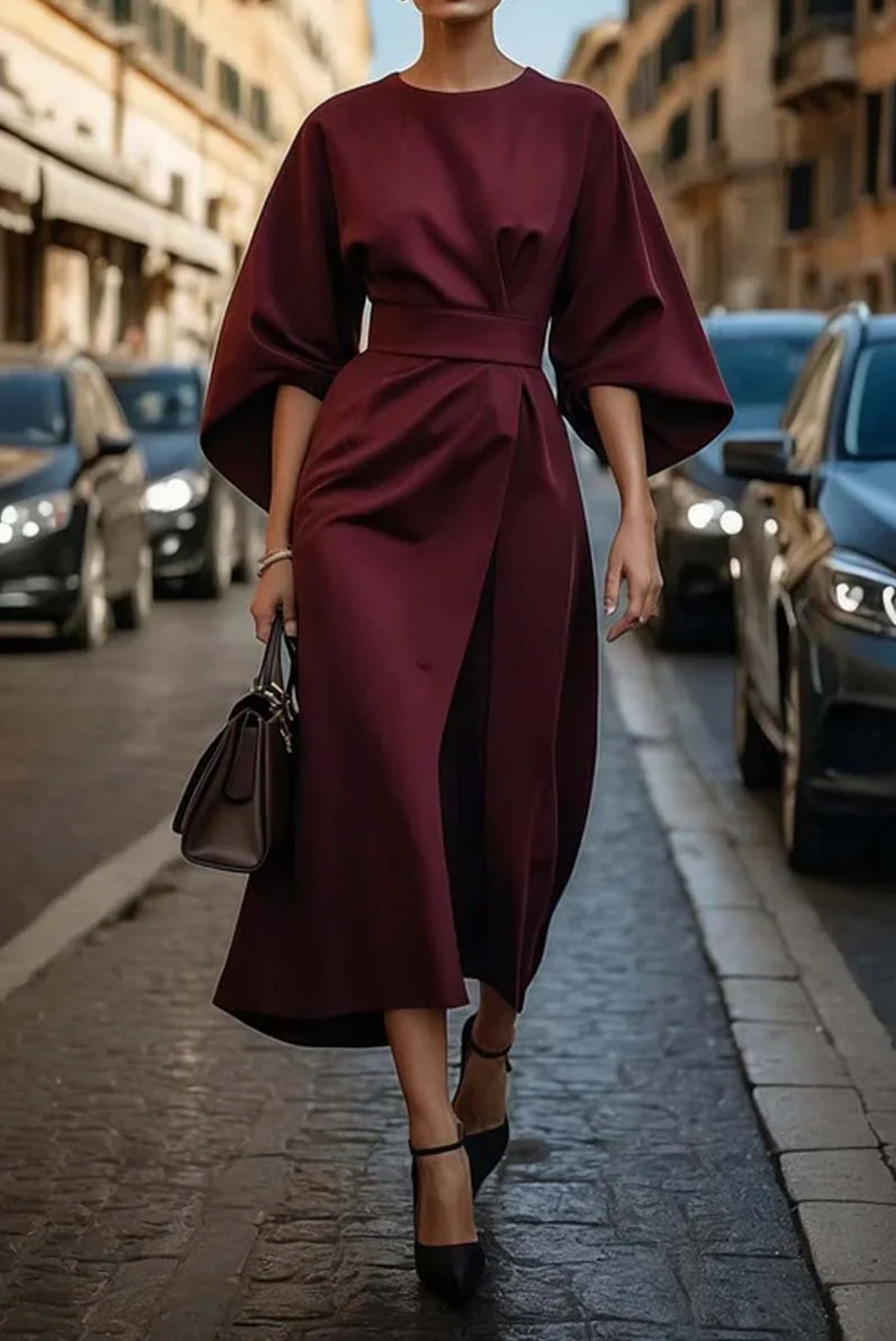 Belted Maxi Dress for Women - Flowing Elegant Formal Occasion Dress