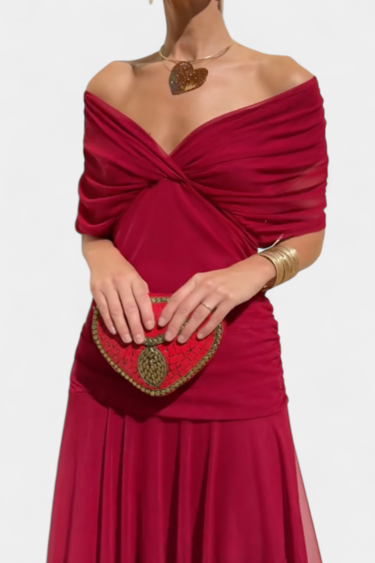 Ruched V-Neck Flowy Maxi Dress