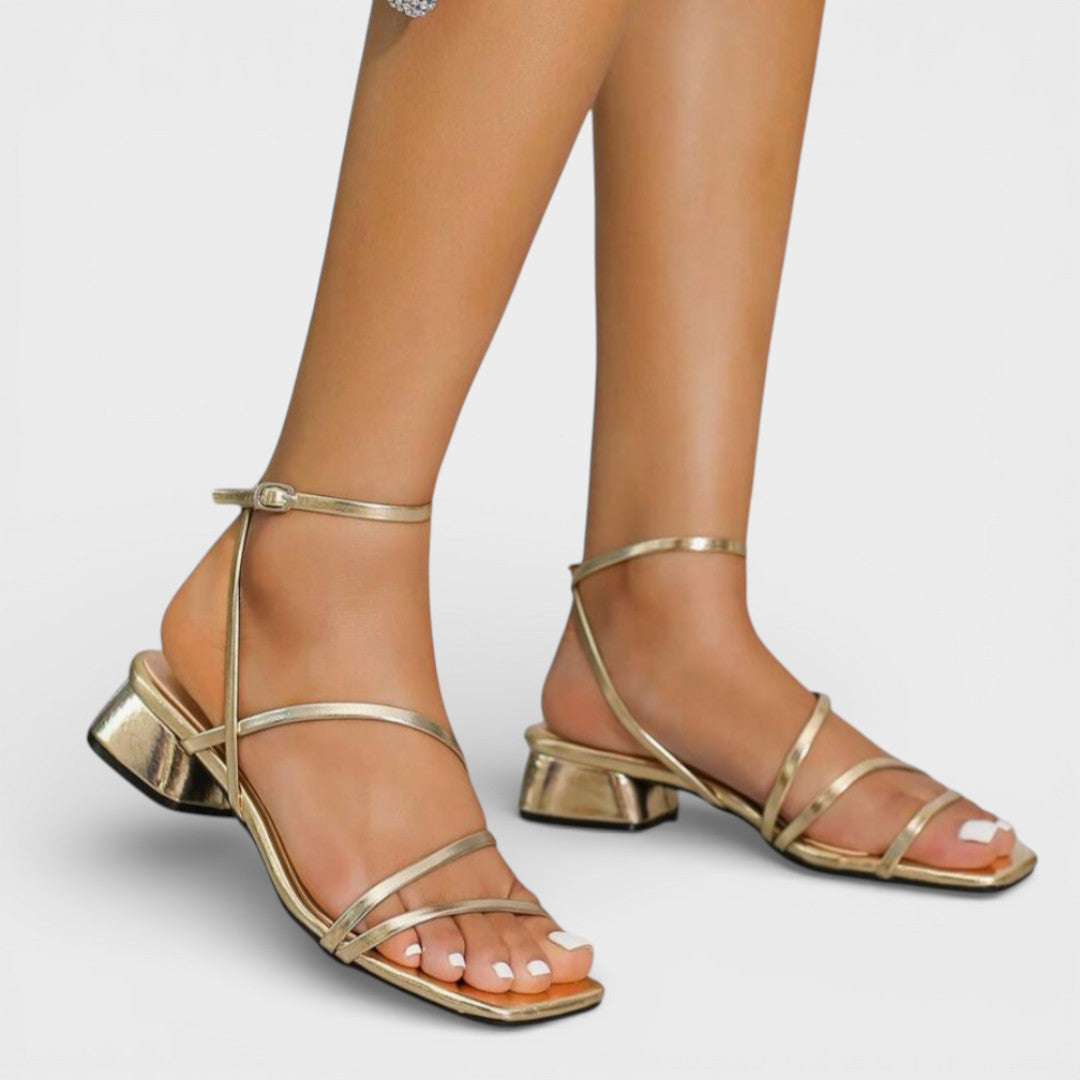 Square Toe Chunky Heel Strappy Sandals with Rubber Sole