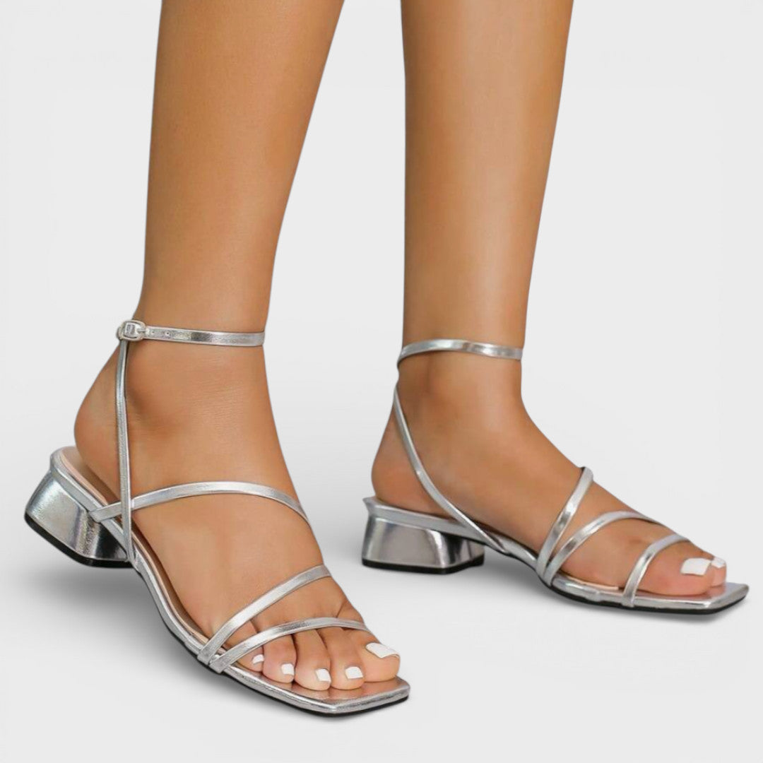 Square Toe Chunky Heel Strappy Sandals with Rubber Sole