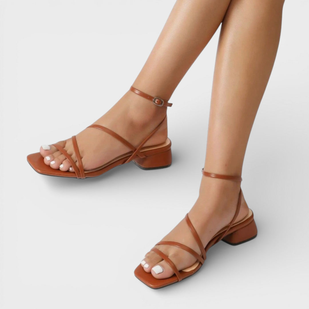 Square Toe Chunky Heel Strappy Sandals with Rubber Sole