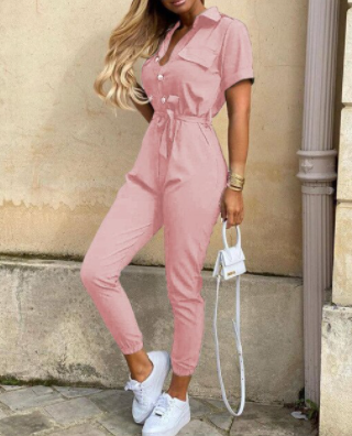 Relaxed Fit Button Down Jumpsuit