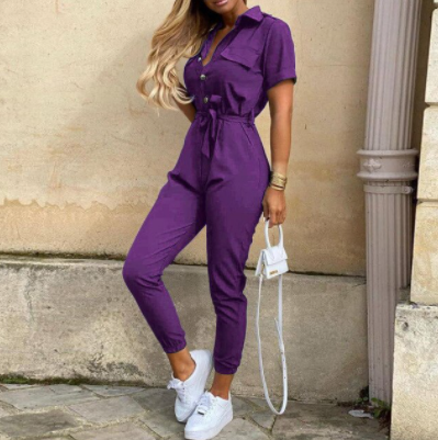 Relaxed Fit Button Down Jumpsuit