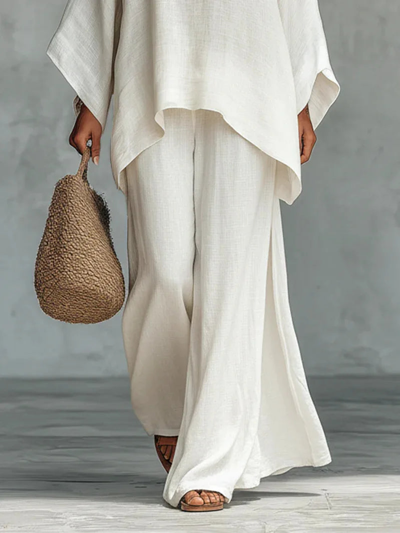 Cotton Linen Wide-Leg Pants Two-Piece Set