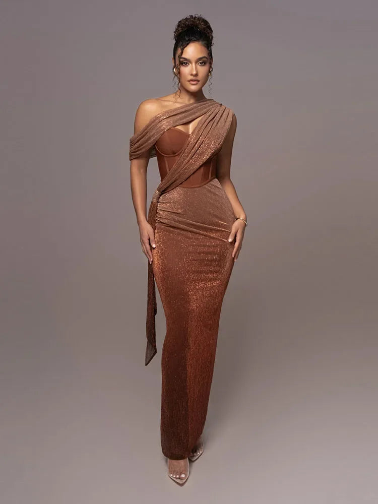 Agatha One-Shoulder Luxe Statement Maxi Dress
