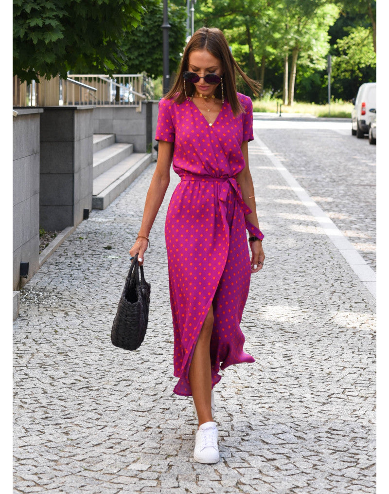 Floral Midi Wrap Dress for Women - V-Neck Lightweight Breathable Summer Dress