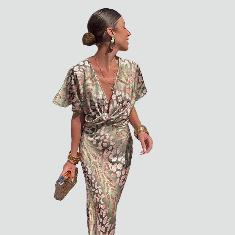 Flowy Wrap V-Neck Maxi Dress