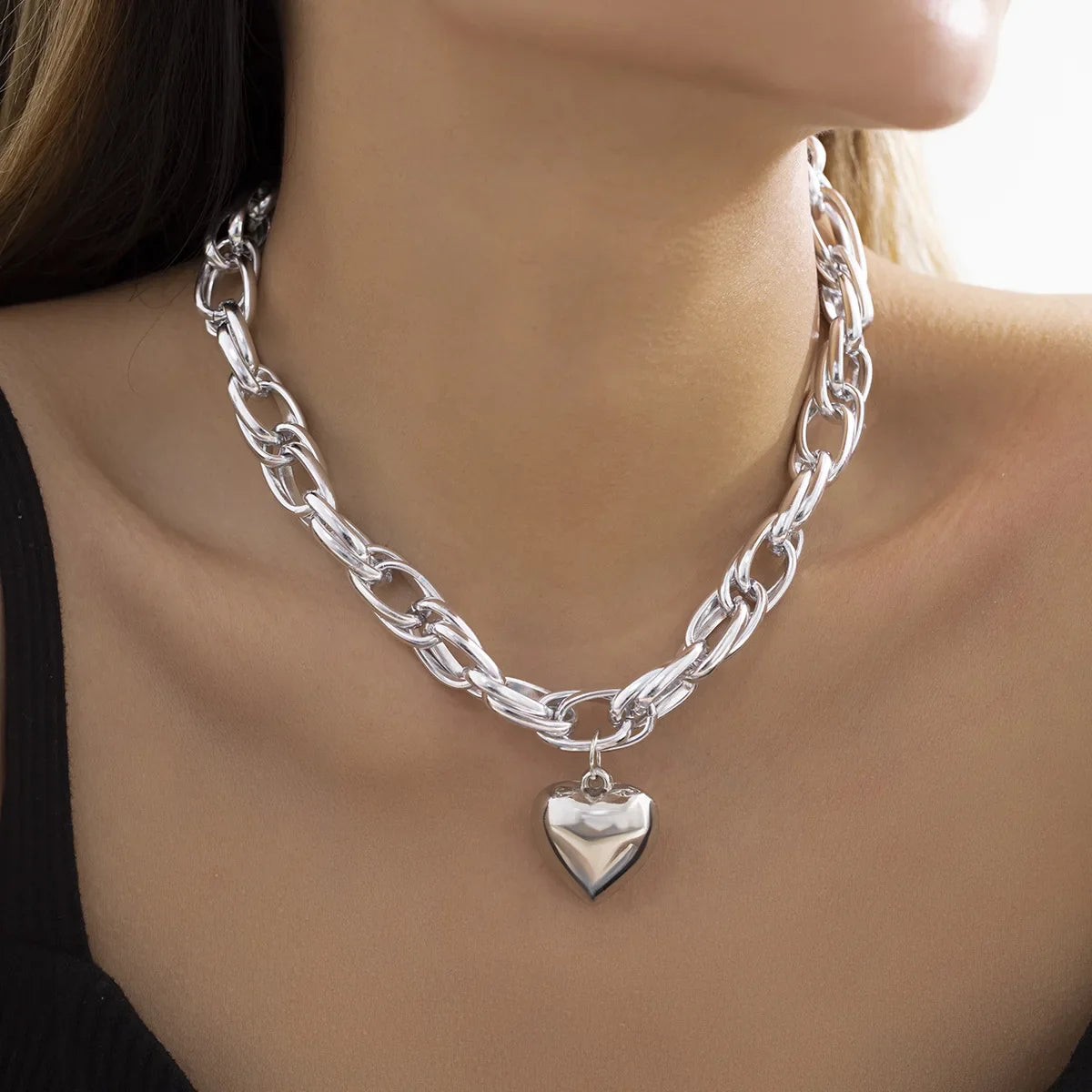 Ravena Bold Heart Pendant Necklace in Gold and Silver