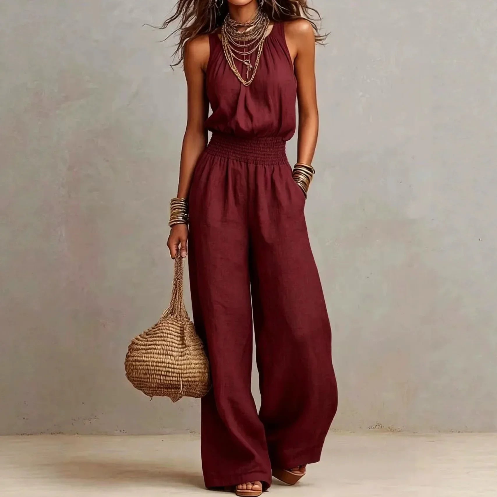 Flowing Wide Leg Halter Jumpsuit
