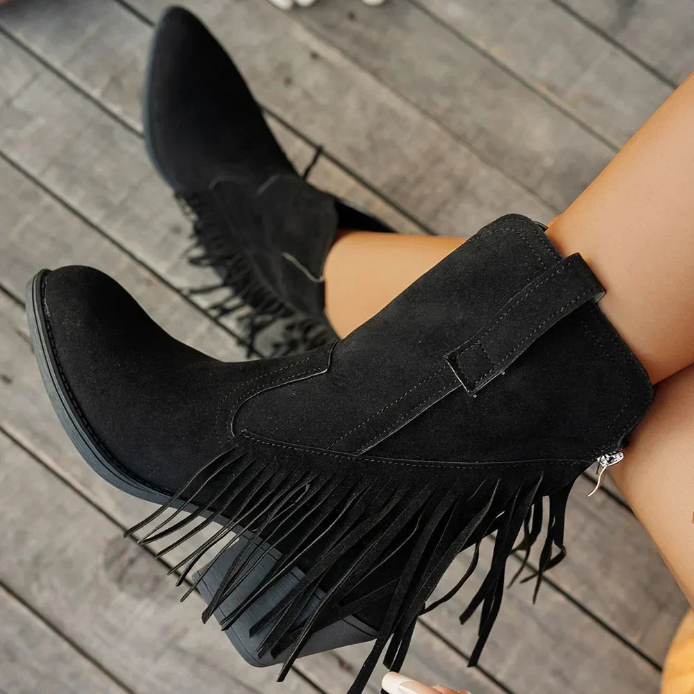 Wide Calf Western Fringe Boots