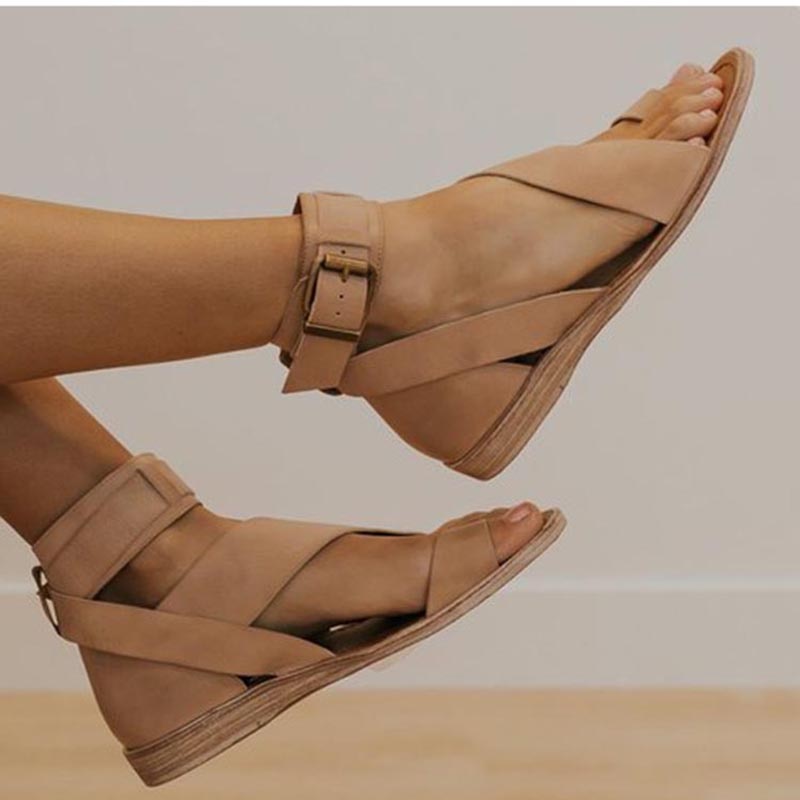 Crossed Ankle Strap Toe Ring Sandals