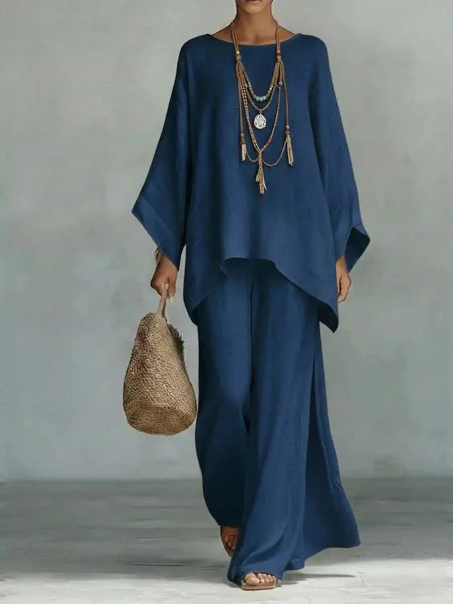 Cotton Linen Wide-Leg Pants Two-Piece Set
