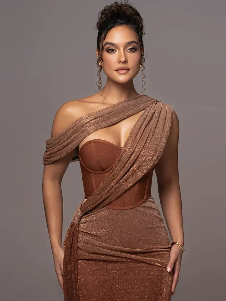 Agatha One-Shoulder Luxe Statement Maxi Dress