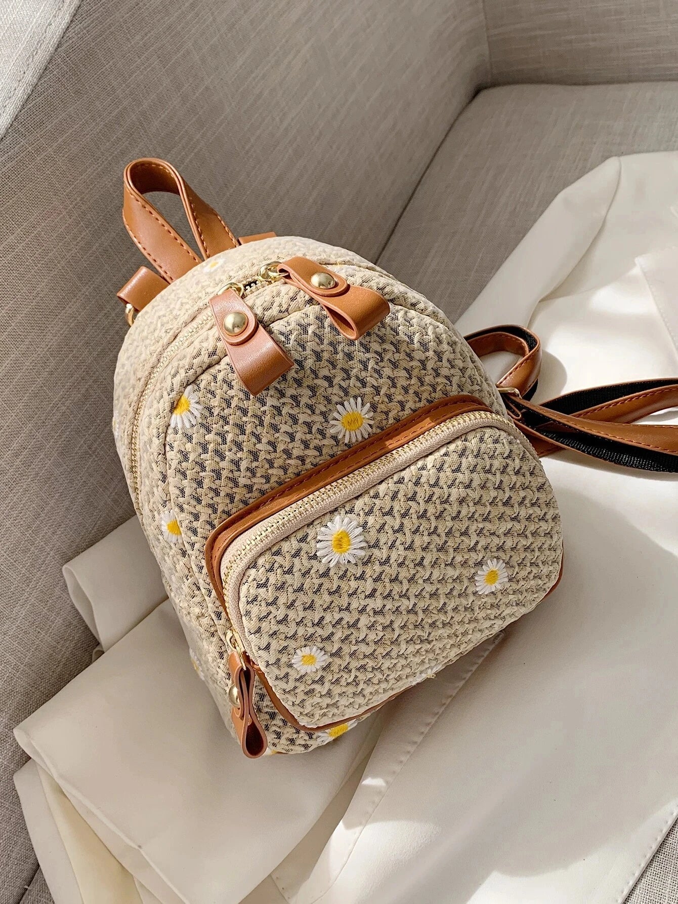 Floral Embroidered Structured Crossbody Bag