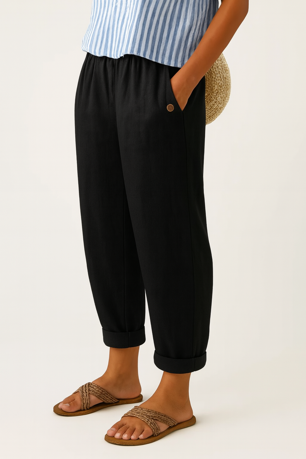 Wide Leg Linen Pants with Elasticated Waist