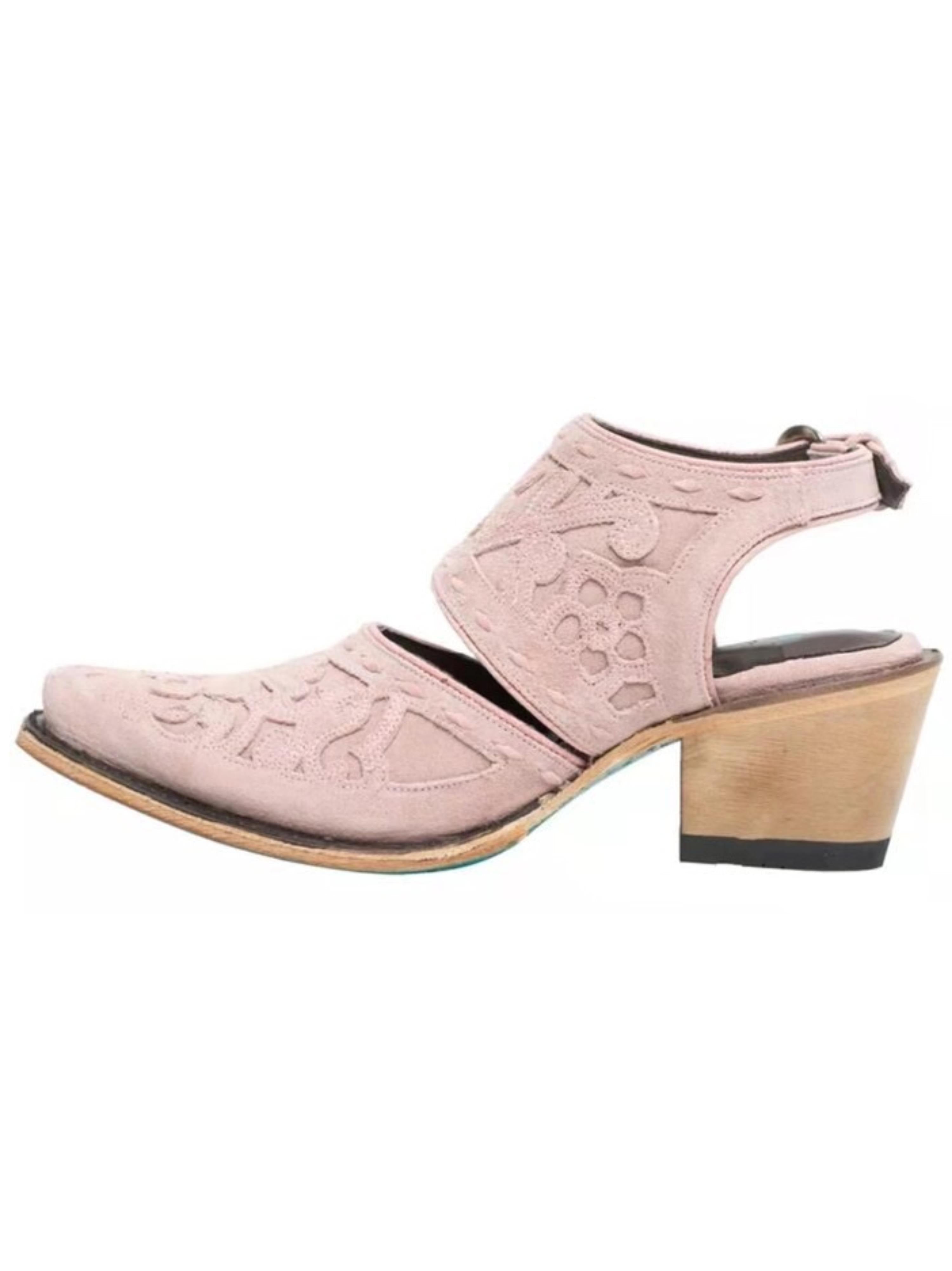 Pink Embroidered Snip Toe Slingback Ankle Cowgirl Boots