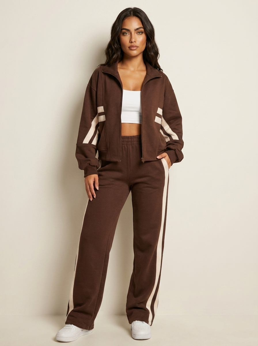 Contrast Stripe Zip-Up Tracksuit Set
