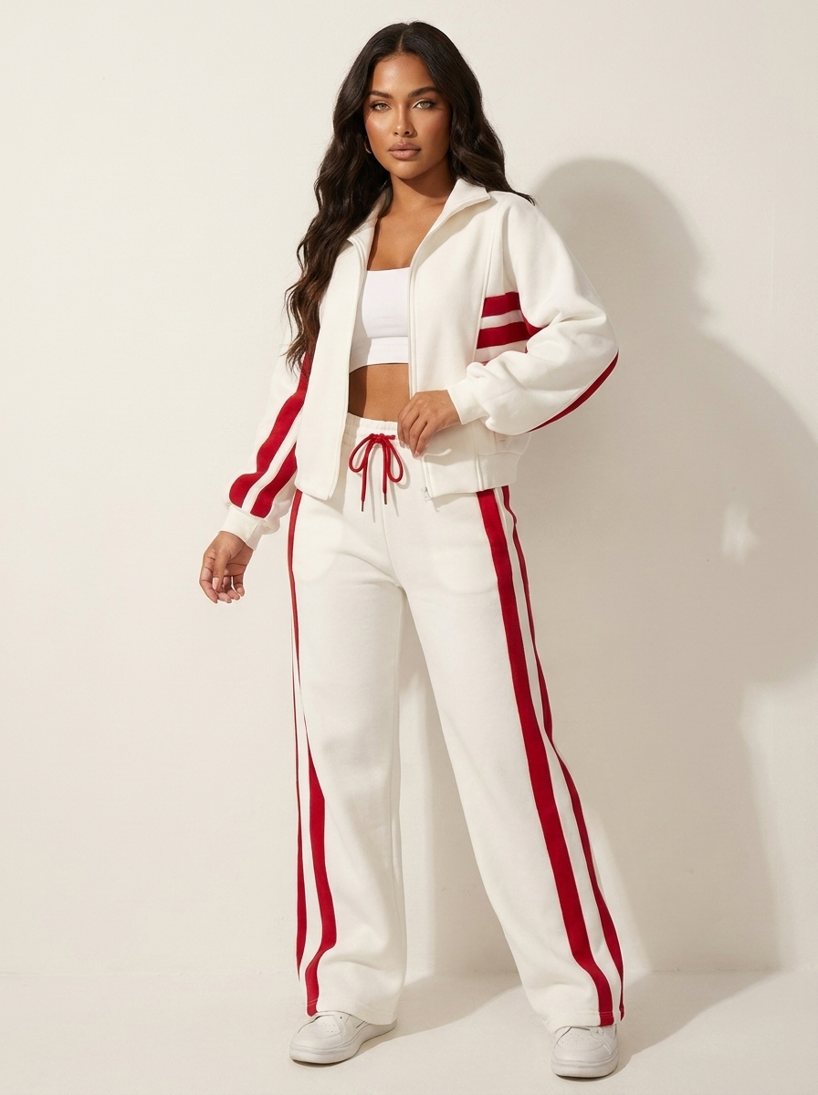 Contrast Stripe Zip-Up Tracksuit Set