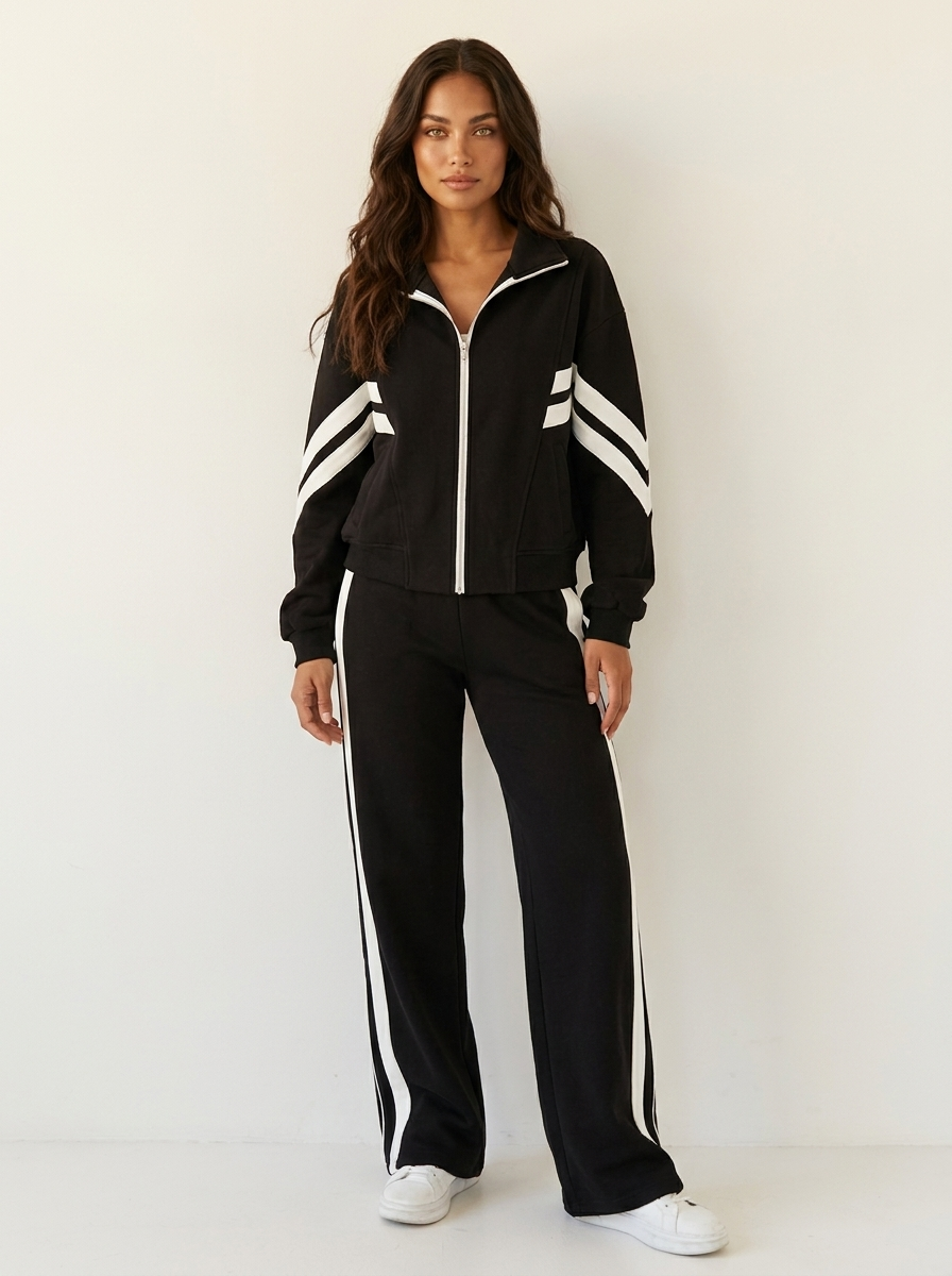Contrast Stripe Zip-Up Tracksuit Set