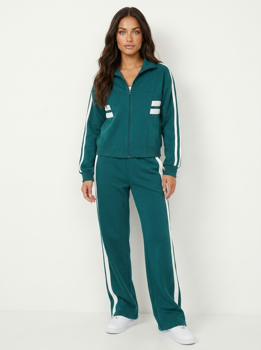 Contrast Stripe Zip-Up Tracksuit Set